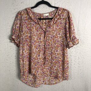 Emi & Ice Top Womens XL Orange Pink Floral Sheer Y2K Retro Feminine Fairy